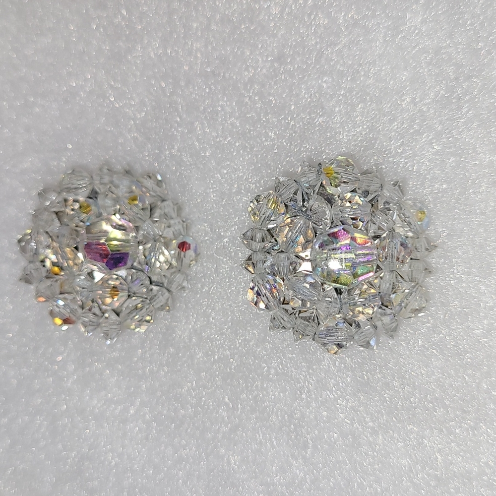 Vintage Crystal Faceted Beaded Clip-On Earrings Retro Classic! 1950's-1960's